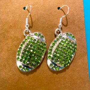 Lime green crystal football earrings